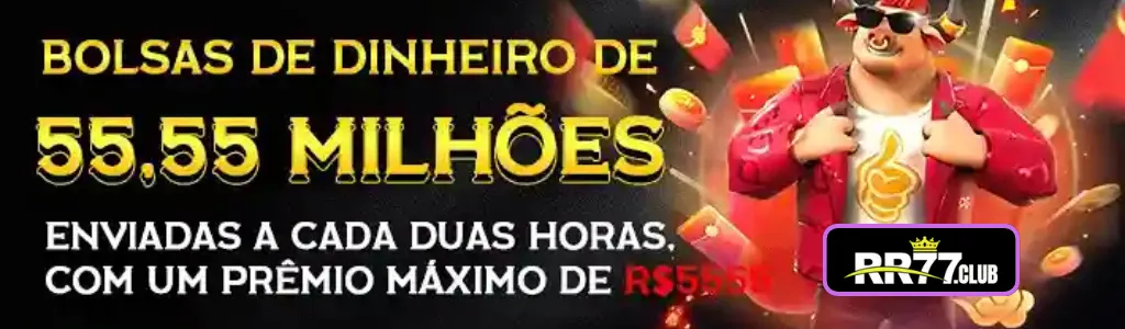 Bolsas de prêmios em dinheiro sendo distribuídas no RR77 cassino